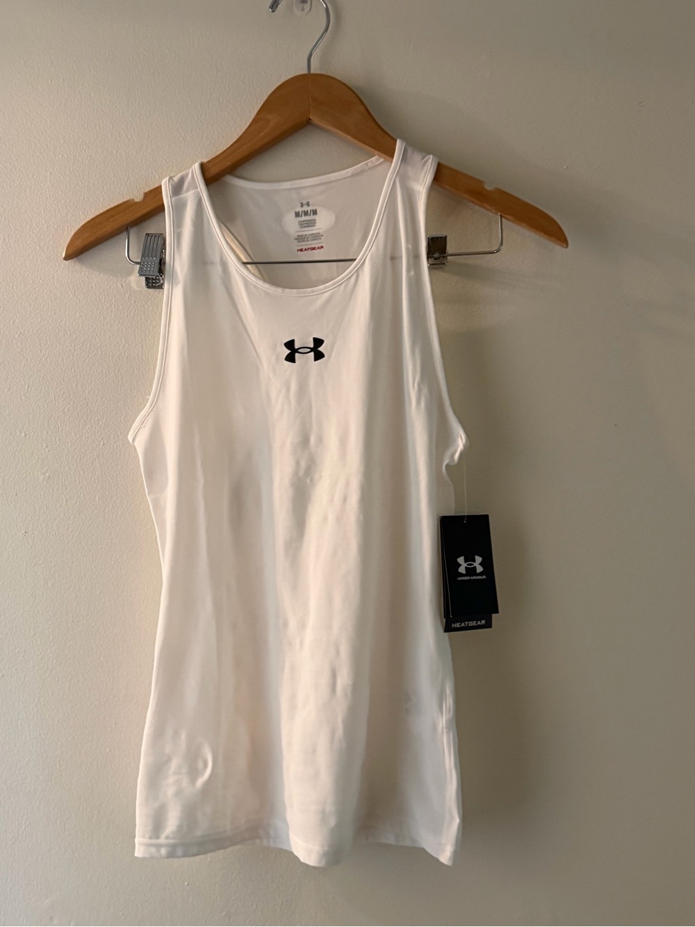 Under Armour White HeatGear Compression Tank with Red Logo